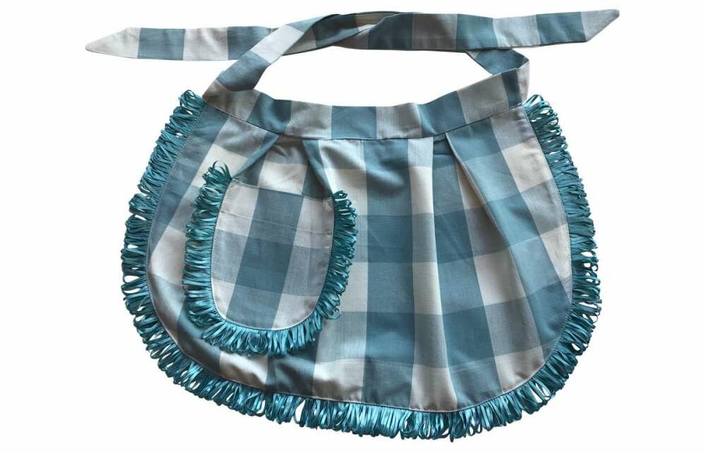 Teal and White Gingham Short Waist Aprons