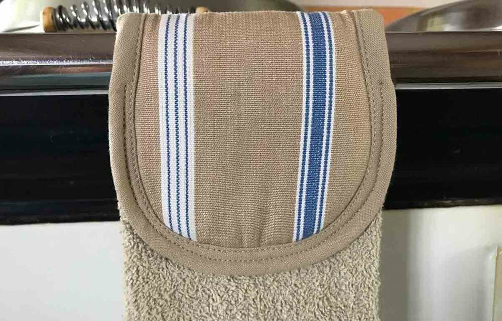 Beige and Blue Aga Towel | Hanging Hand Towels for Ranges 